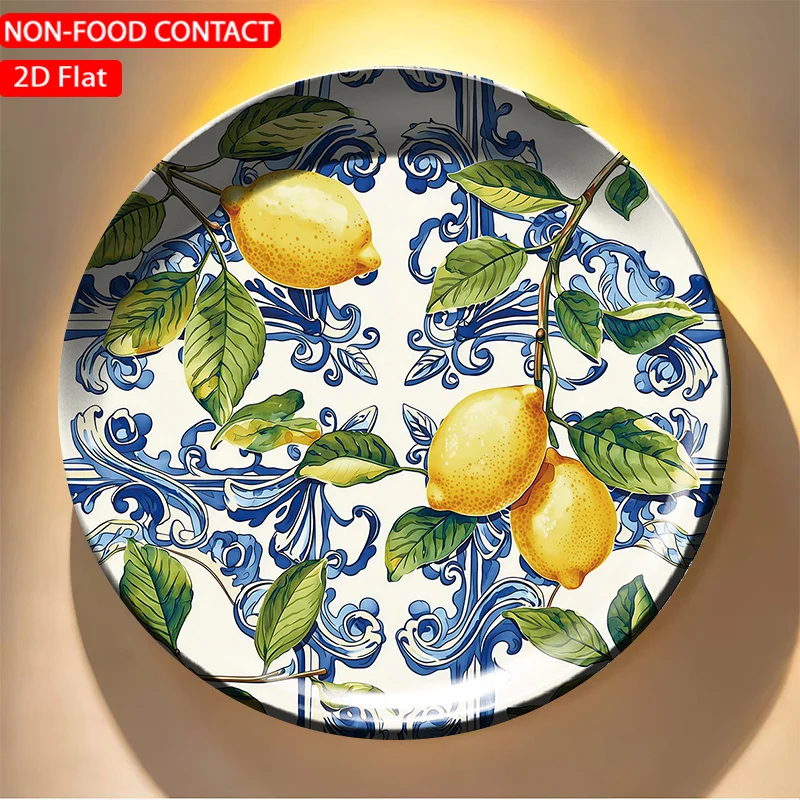 1pc FORJN Modern Ceramic Decorative Plate with Blue Lemon Wall Art - Round Non-Food Contact Plate Suitable, Living Room,