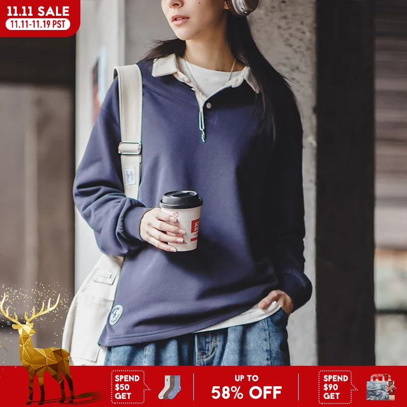 

Maden Женская поло с длинным рукавом поло с контрастными цветами поло с отложным воротником свободный крой подходит для весенне-осеннего сезона можно носить как верхнюю одежду или как нижний слой винтажный стиль