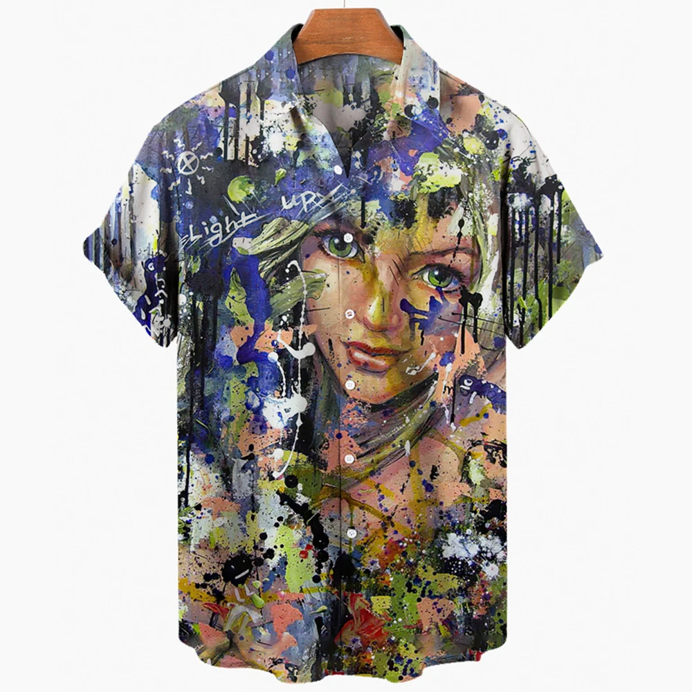 

2022 3d Mens Hawaiian Hip Hop Lapel Retro Skull Graffiti Printed Shirts Oversized Single Breasted Shirts for Men
