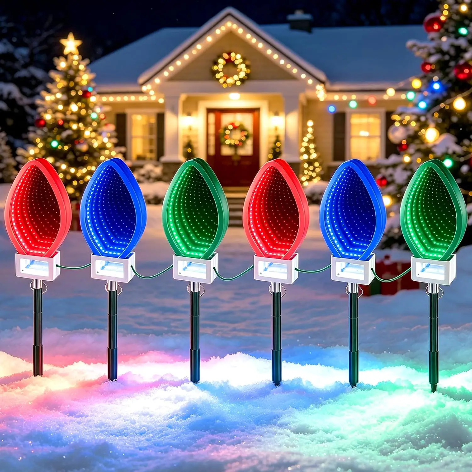 3D LED Infinity Mirror Pathway Lights, Plug-In 22 Ft Tunnel Effect Christmas Walkway Lights for Garden and Yard, 6 Pack