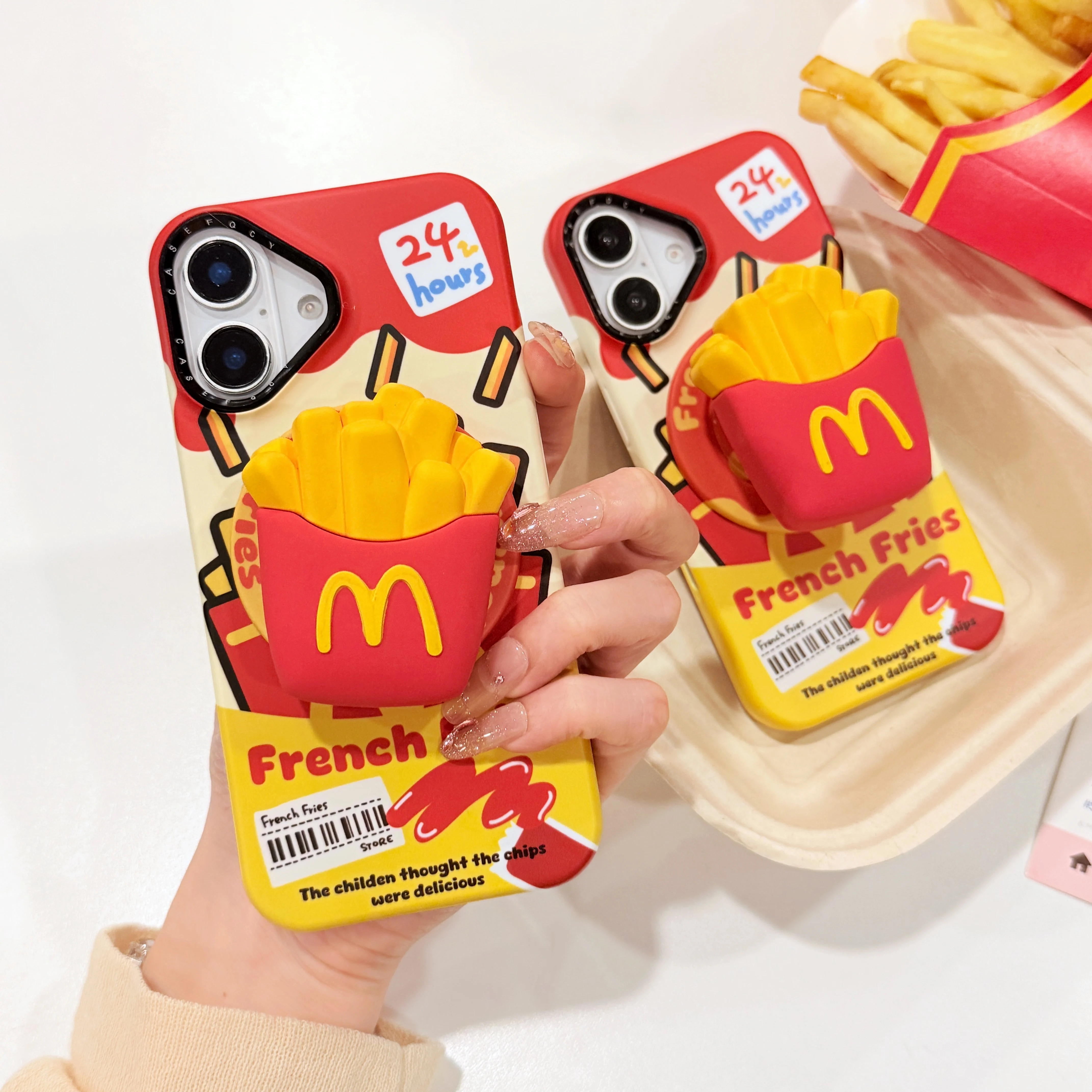 

French Fries Magnetic Attraction Bracket Simulated French Fries Phone Case For iPhone 14 15 16 Pro Max Anti Drop Case