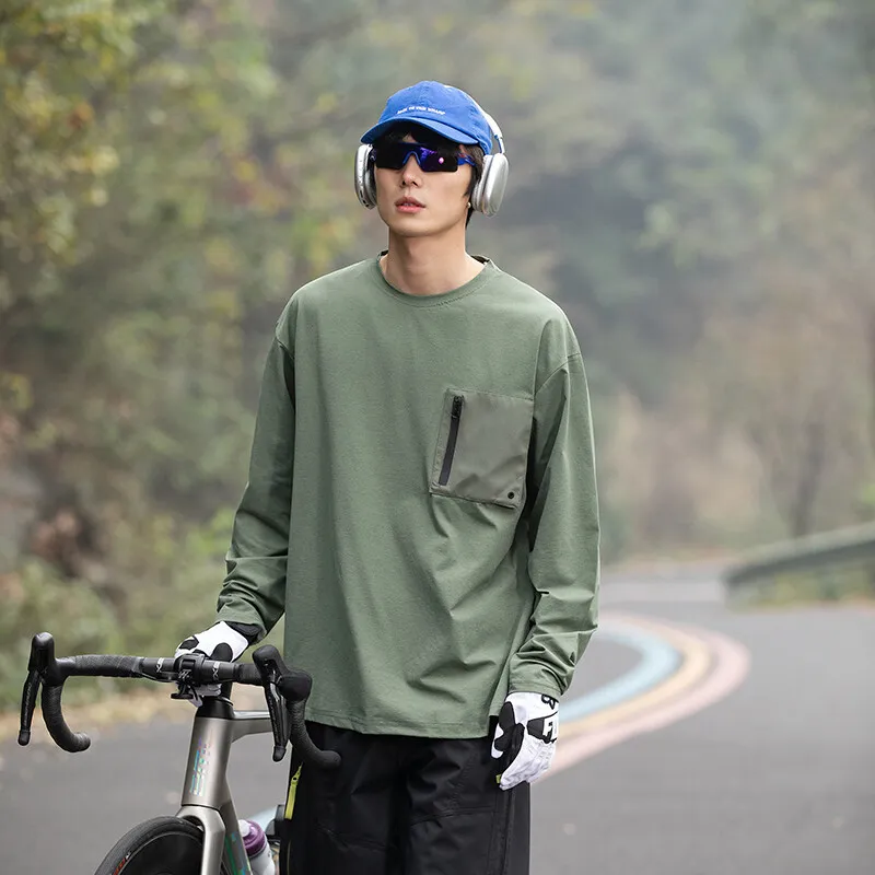 Men Mountain Outdoor Riding Running Reflective Strip Quick Dry Glue Sport Long Sleeve T-shirt Women Loose T Shirt Cityboy Tshirt
