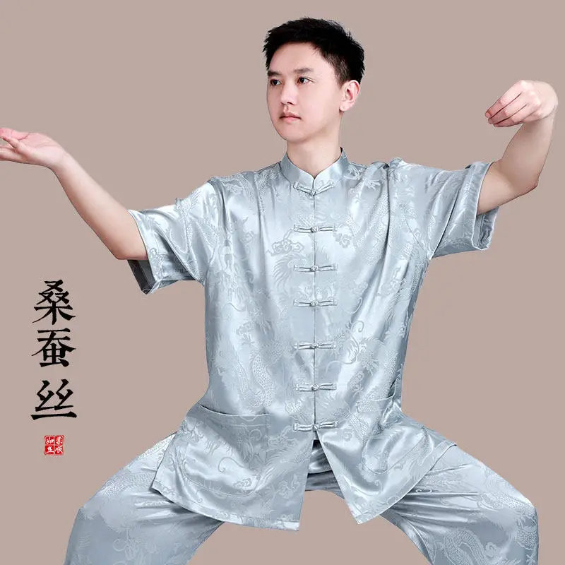 Tai Ji Suit Men's New Style 2026 High-End Eight-Section Brocade Exercise Clothing Summer Martial Arts Short Sleeve