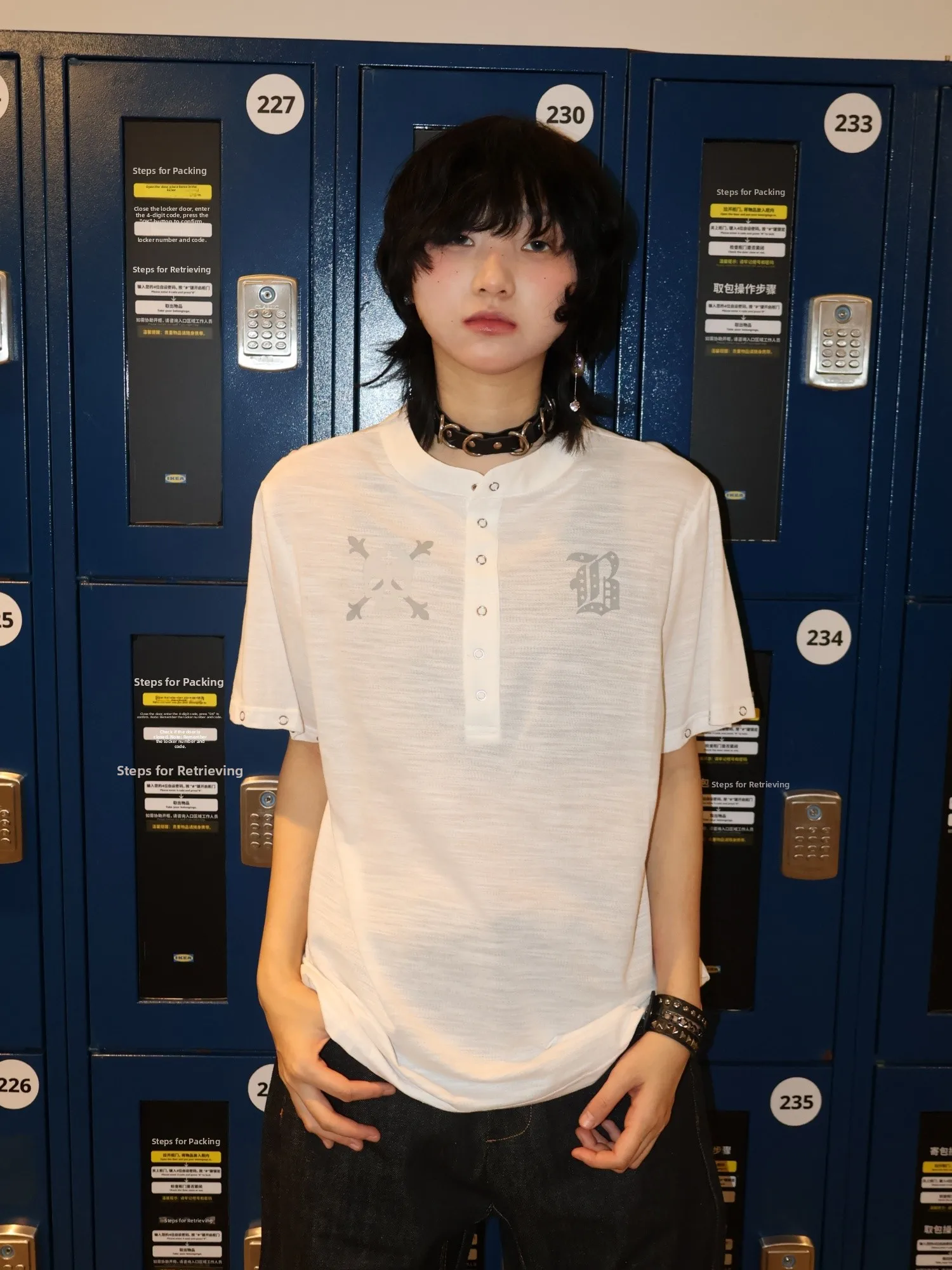 

Shadow Planet American Dark Style Skeleton Head Henry Collar Short Sleeve T-Shirt Men's Design Sense Top Short Trendy