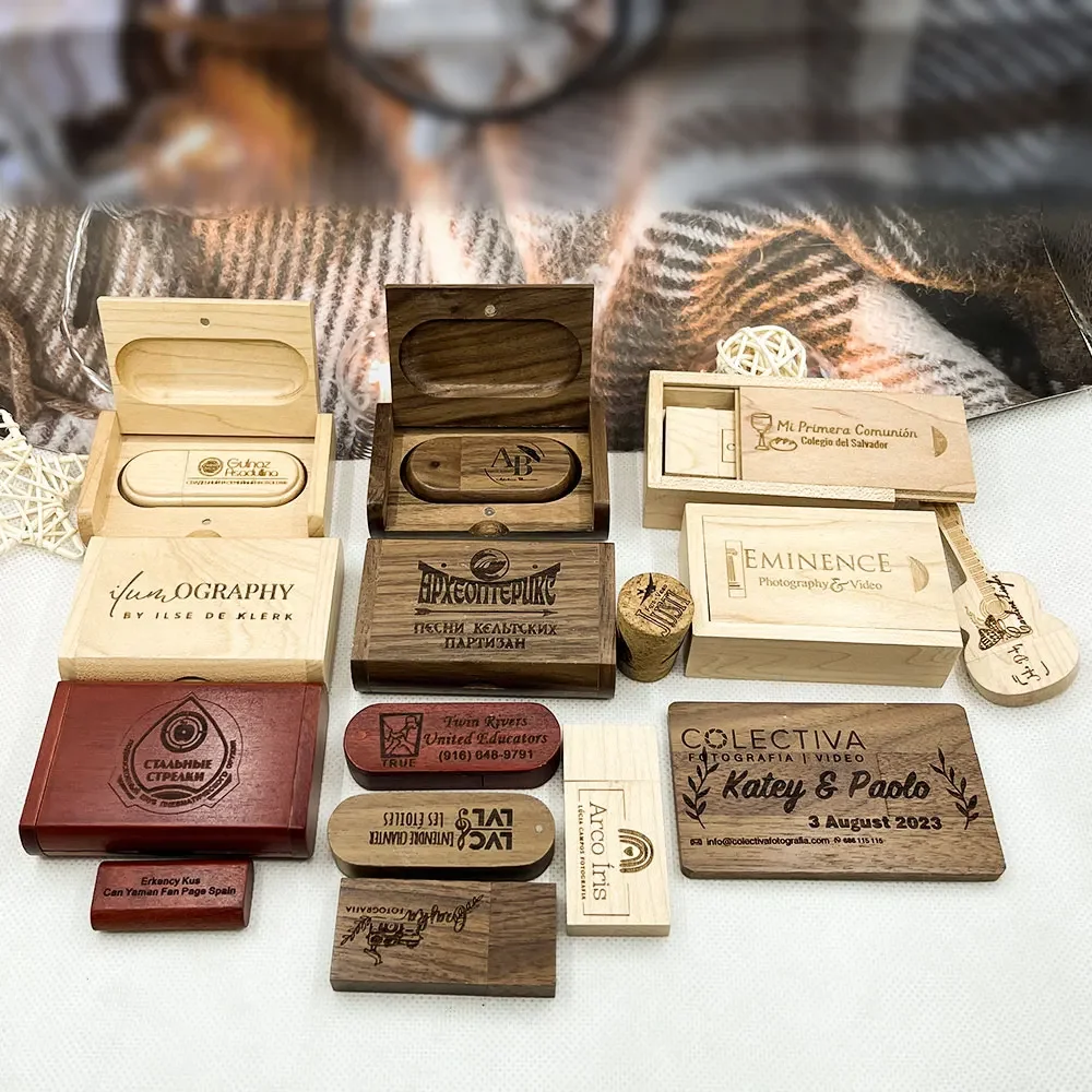 10 PCS LOT USB Flash Drive 256GB Free Custom Logo Pen Drive 128GB Wooden Box Memory Stick 64GB Photography Wedding Gift Pendrive