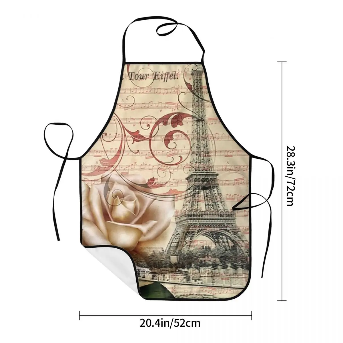 French Botanical White Rose Paris Eiffel Tower Aprons Chef Cooking Tablier Bib Kitchen Cleaning Pinafore for Women Men