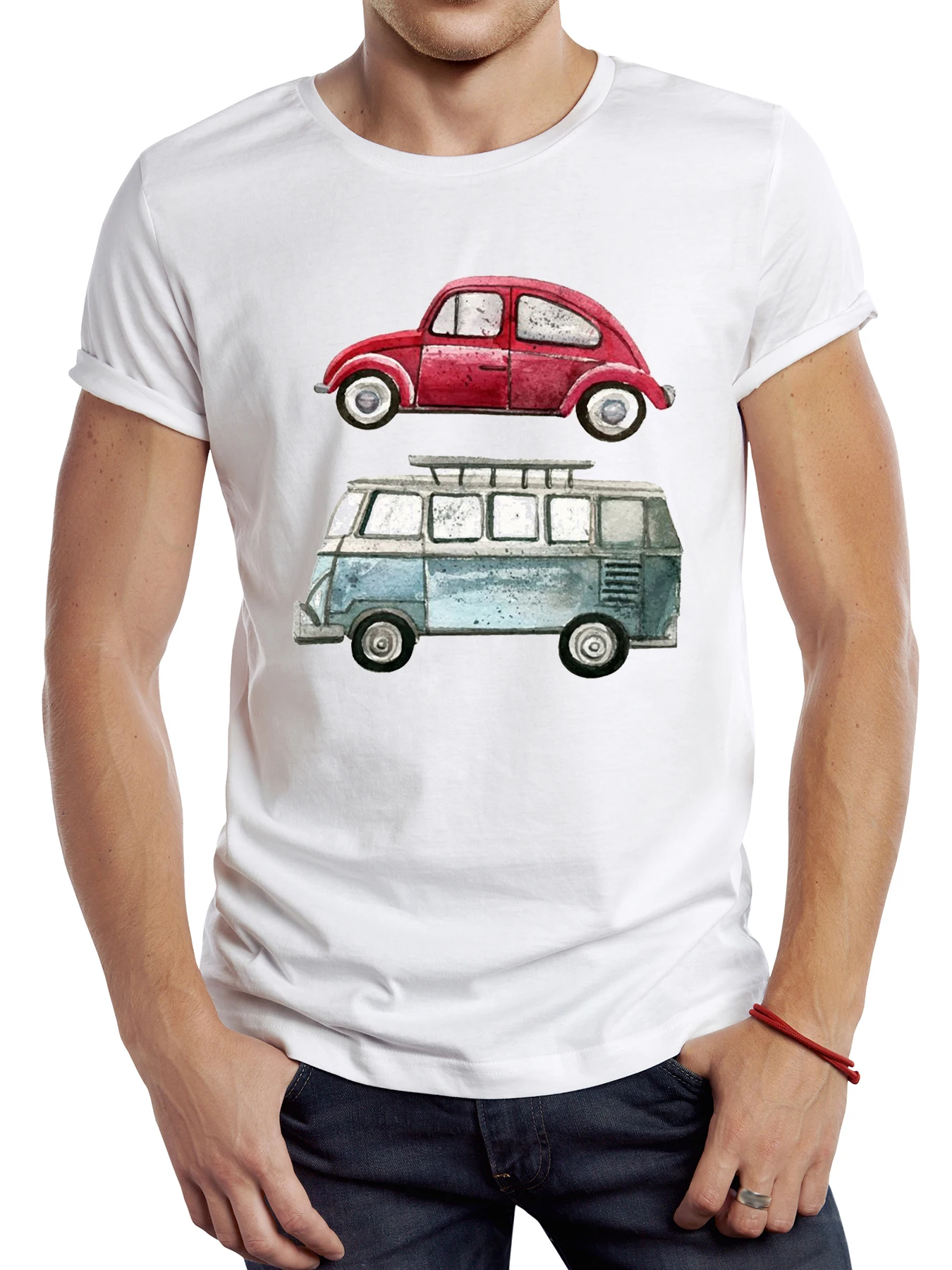 TEEHUB Vintage Car Beach Bus Men T Shirt Graphic Campervan Sport Cloth Retro Camper Bus Tops Hipster Tee