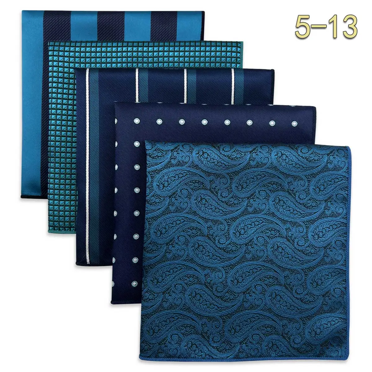 5 PCS Men's Pocket Square Set, Assorted Handkerchief Styles