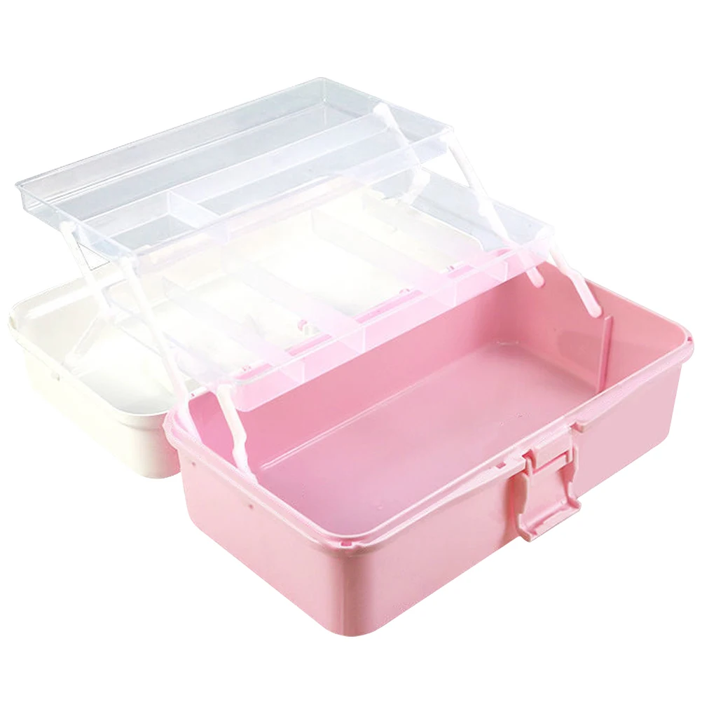 

Stationery Storage Box Supply Organizer Multi-Layer PP Tool Box with Handle Handheld Travel Case for Craft Sewing Beads