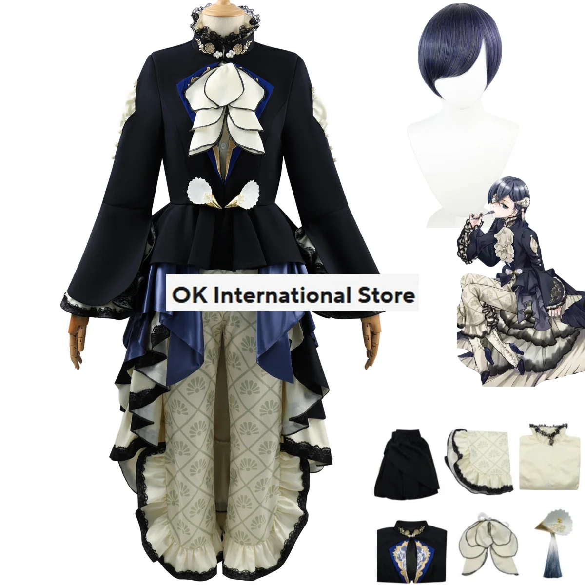 Anime Black Butler Ciel Phantomhive Smile Cosplay Costume Wig Fresh Oyster Evening Dress Tail Drag Uniform Man Woman Party Suit