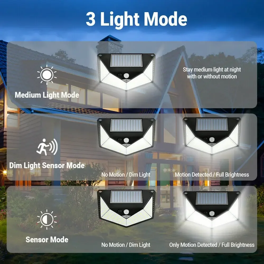 100/114 LED Outdoor Solar Wall Lamp Waterproof Garden Solar Lights Sunlight Powered Spotlight with Motion Sensor Street Lamp