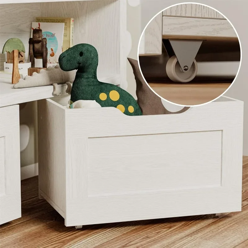 Toy Storage Organizer com gavetas, Floor Toy Box com Rodas e Prateleira Aberta, Caixa de armazenamento para berçário, meninos e meninas