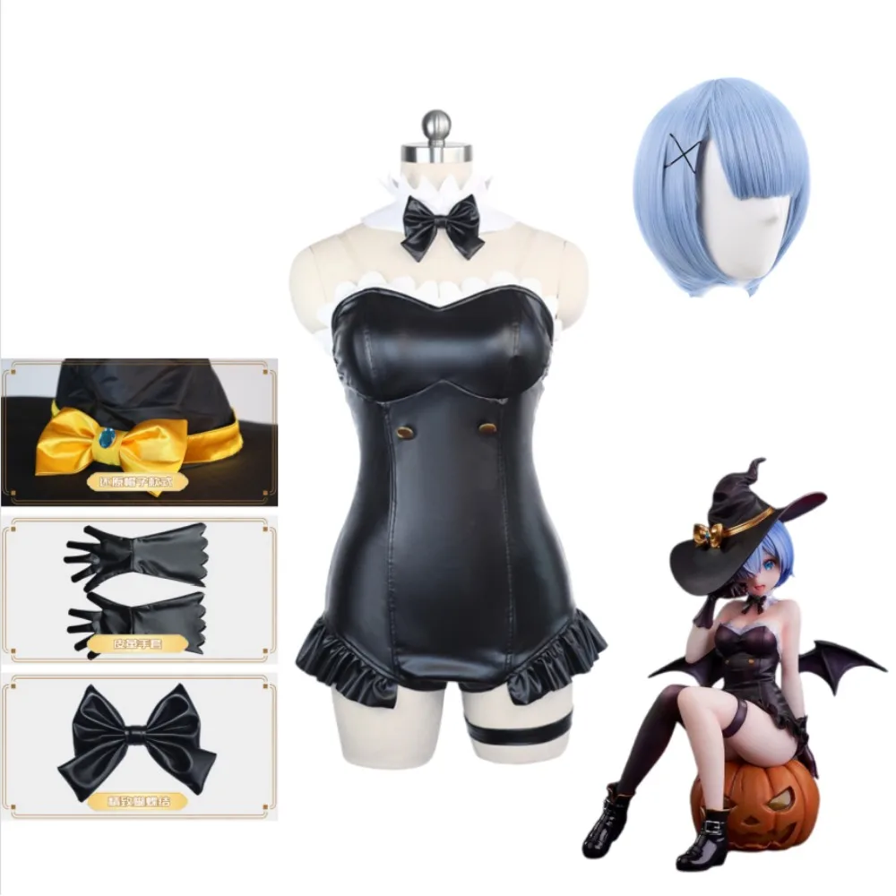 

Re:Zero Starting Life in Another World Rem Nightmare Wizard Cosplay with Hat Bow Wig Set Adult Women Halloween Comic Con Outfit