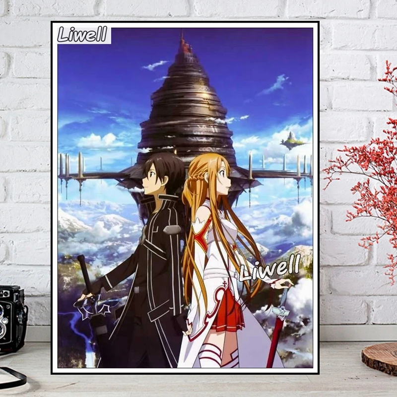 Sword Art Online 5d Diamond Painting Fantasy Sky Anime Girl Mosaic Cross Stitch Kirito Asuna Home Wall Decor