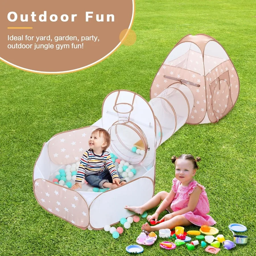 3 in 1 Kids Play Tent: with Baby Ball Pit and Play Tunnel - Toddler Climbing Toys for Boys Girls Babies (Balls NOT Included)