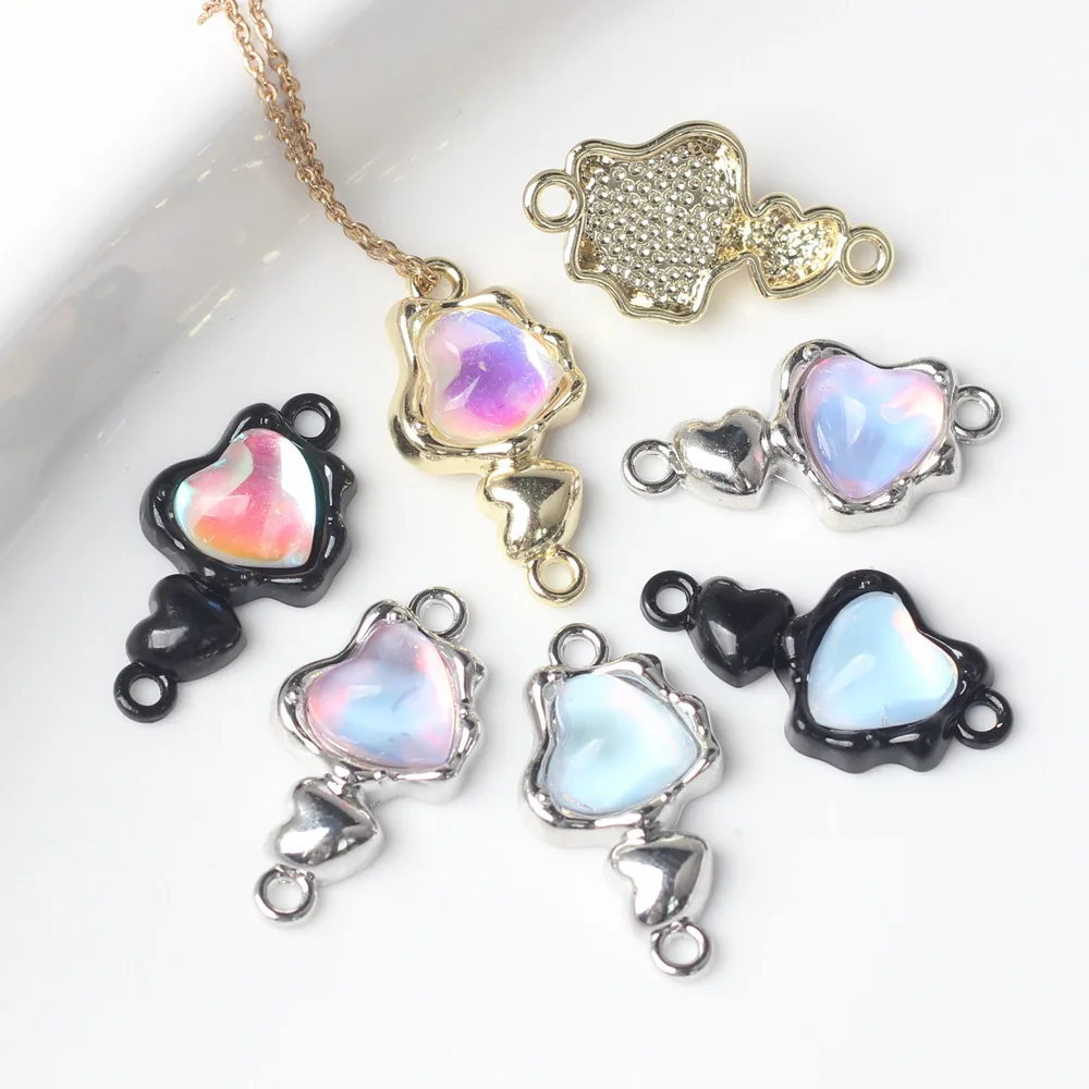 40pcs Handmade Love Heart Jewelry Connectors Golden Silvery Color Necklace Earrings Pendant Charms Diy Jewelry Making Findings