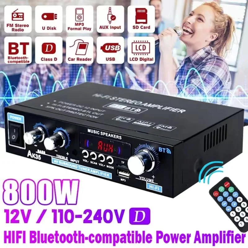 Amplificador Digital HiFi AK35 Amplificadores Bluetooth MP3 Channel 2.0 Amplificador de Som AMP Suporte 110V-240V para Carro Doméstico MAX 400W * 2