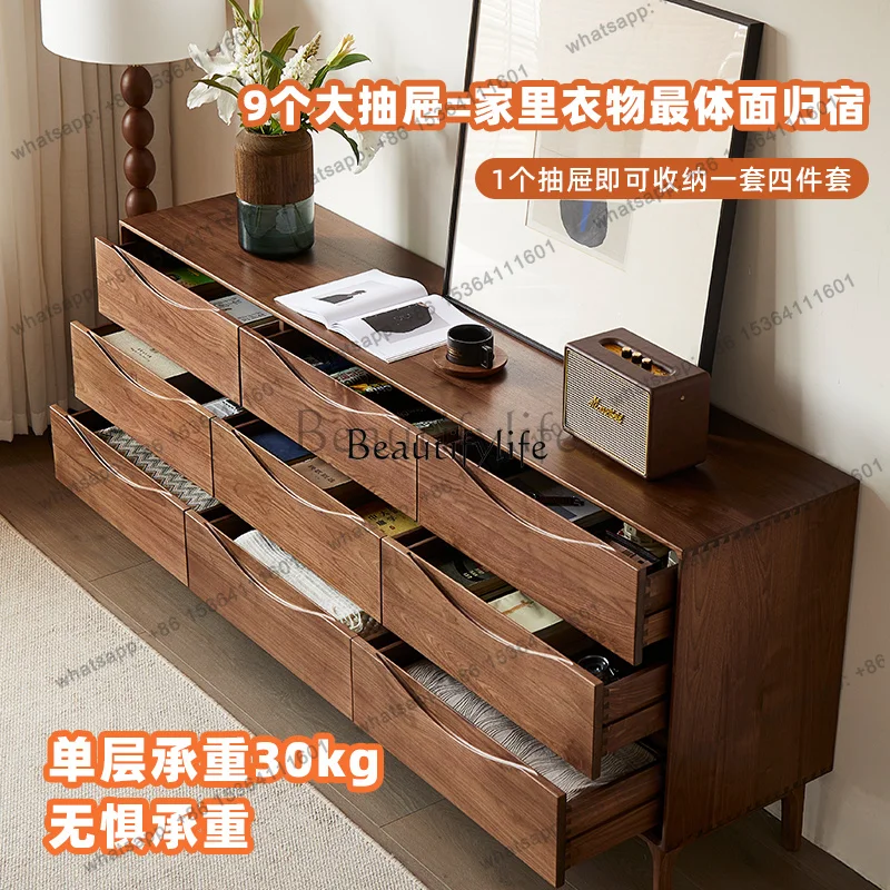 Factory Direct Solid Wood Nine Chest Cabinet Nordic Modern North American Black Walnut Bedroom Locker
