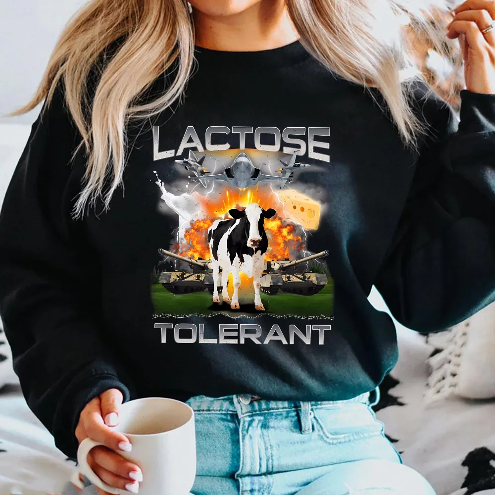 

Lactose Tolerant Sweatshirt Funny Meme Milk Cheese Diet Gym Workout Hoodie Retro Milk Cow Funny Cow Halloween Trendy Sweatshirts