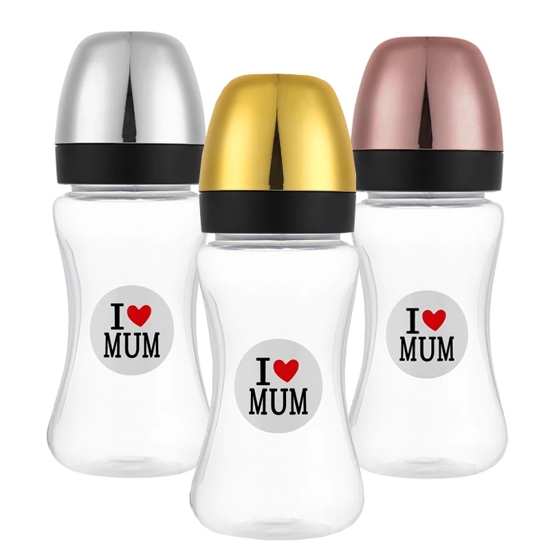 240ML Baby Milk Bottle I Love Mum PP Infant Feeding Bottle Silicone Nipple Toddler Milk Bottle Newborn Gift 6-12M 8OZ BPA Free