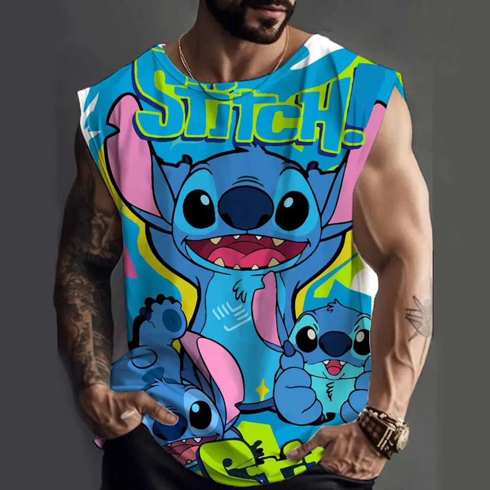 

Disney Stitch funny print Gym Tank Top For Men Summer Daily Casual Fashion Sleeveless Top Loose Breathable Fitness Loose Tees