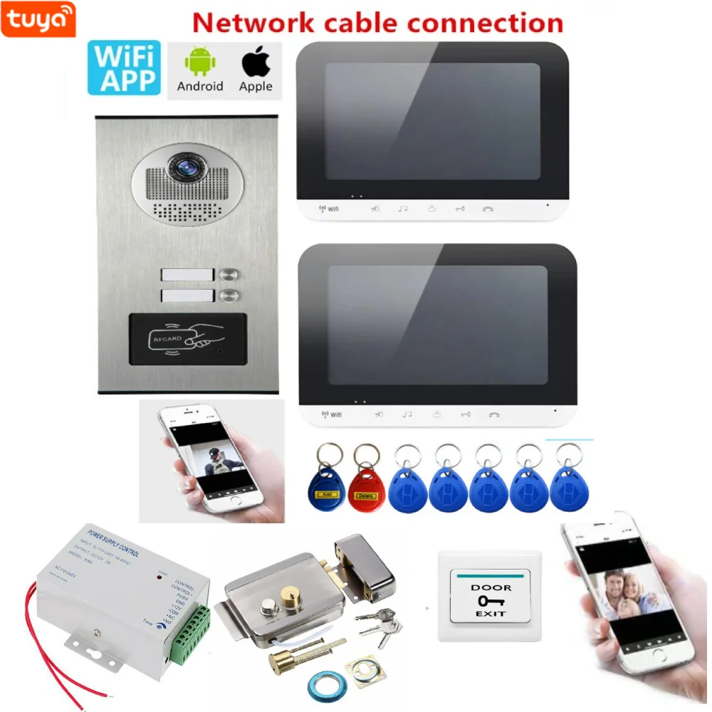 SmartYIBA Video Intercom 7 Zoll Wifi Wireless Video Tür Telefon Türklingel Intercom System Android IOS APP Für 2/3 Einheiten Wohnung