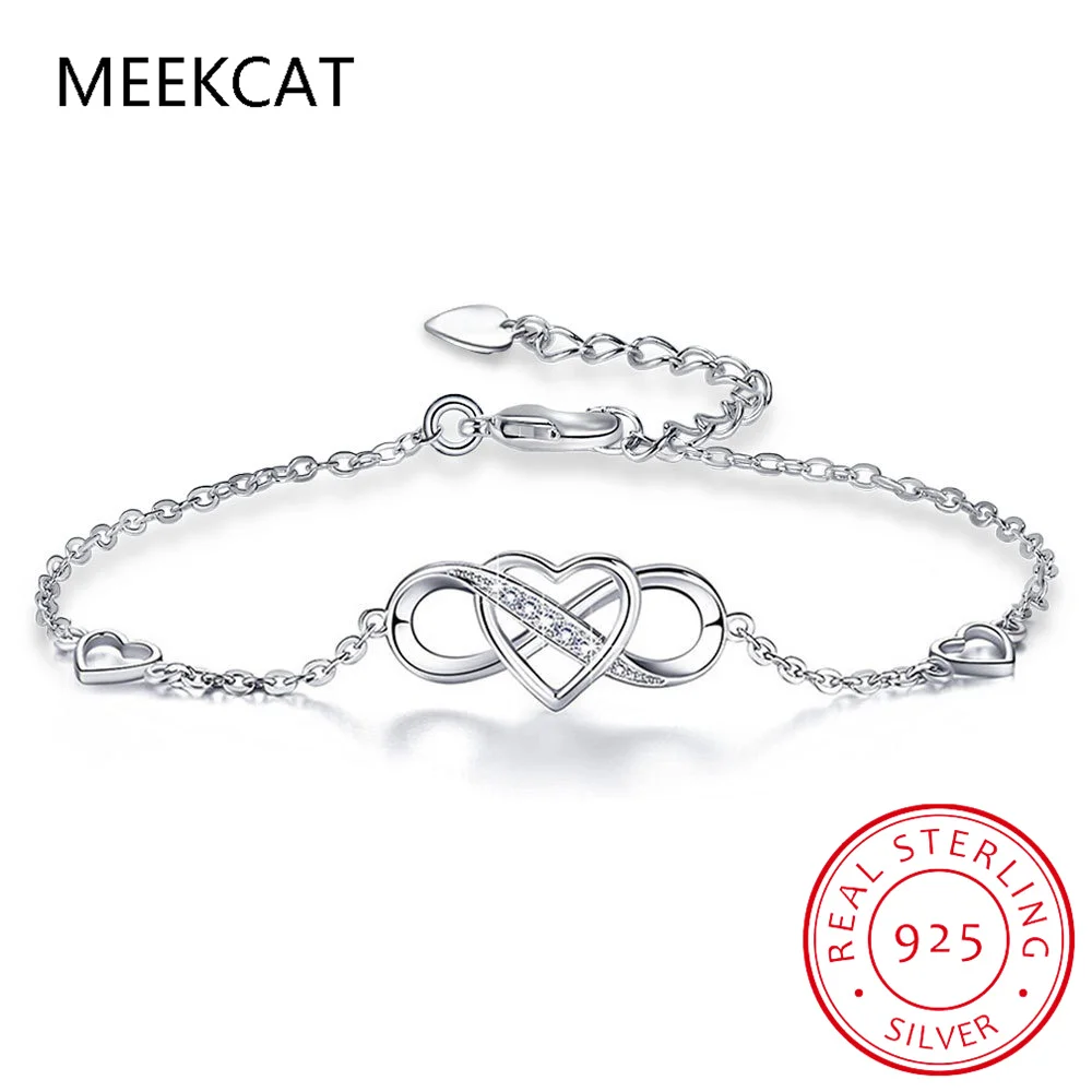 Womens 925 Sterling Silver Infinity Endless Love Symbol Heart Charm Adjustable Bracelet for Women Mother's Day