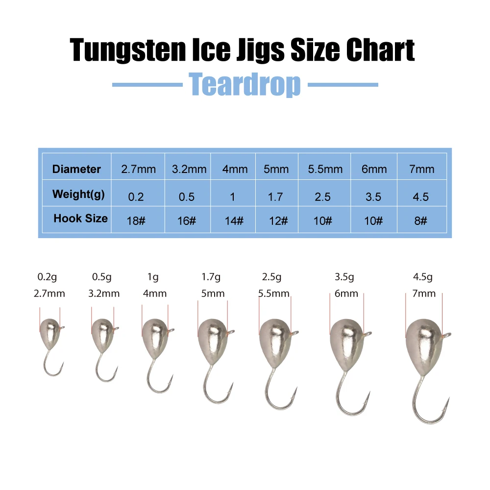 Elite TG 10pcs Tungsten Mormyshka Drop Jigs, Unpainted 2.7-7mm Hayabusa Ice Hook Winter Bream Crappie Perch Soft Lure Tackel