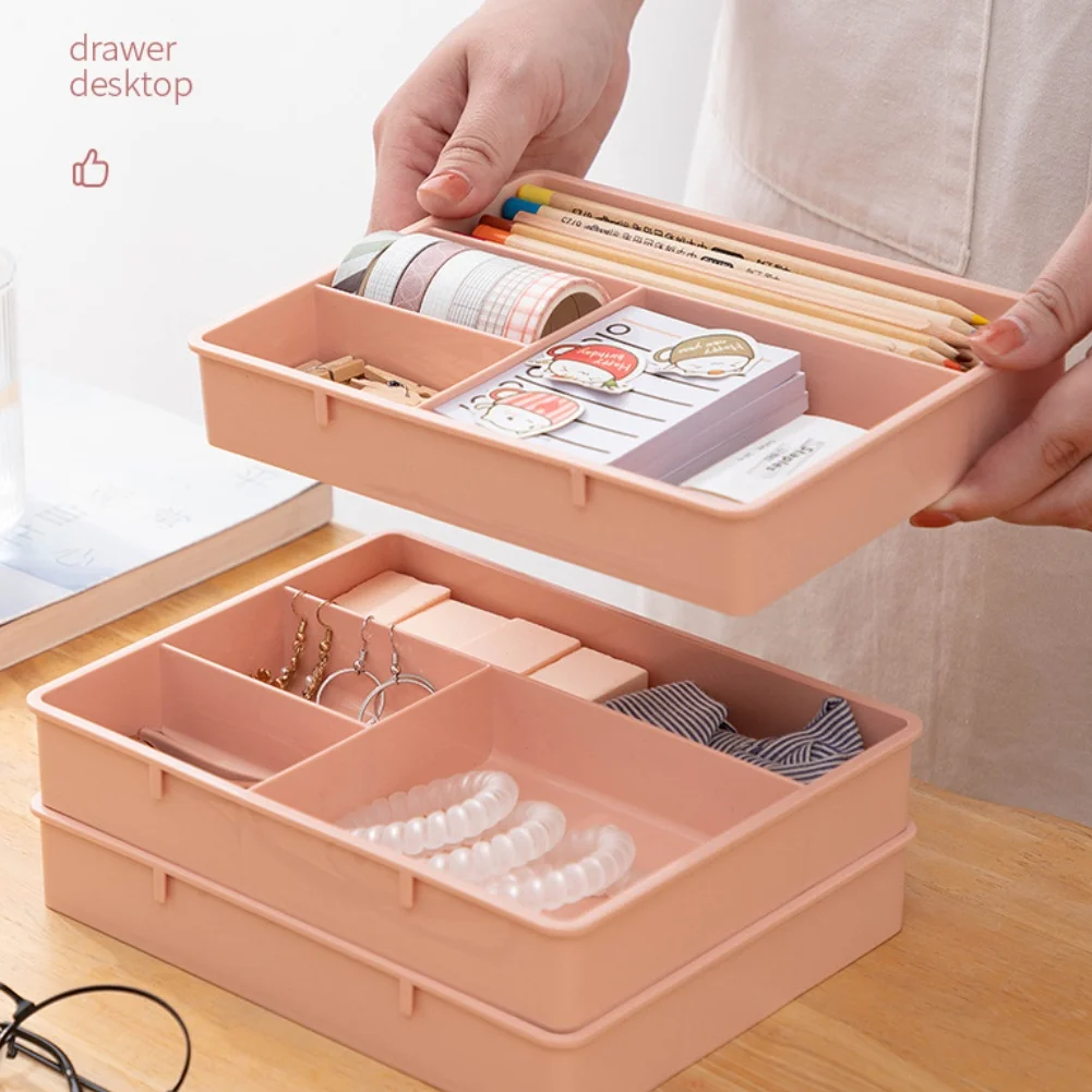 1Pc Multifunctional Desk Drawer Organizer Tray With 4 Grids For Office Supplies Stationery Storage 20*15.5*3cm