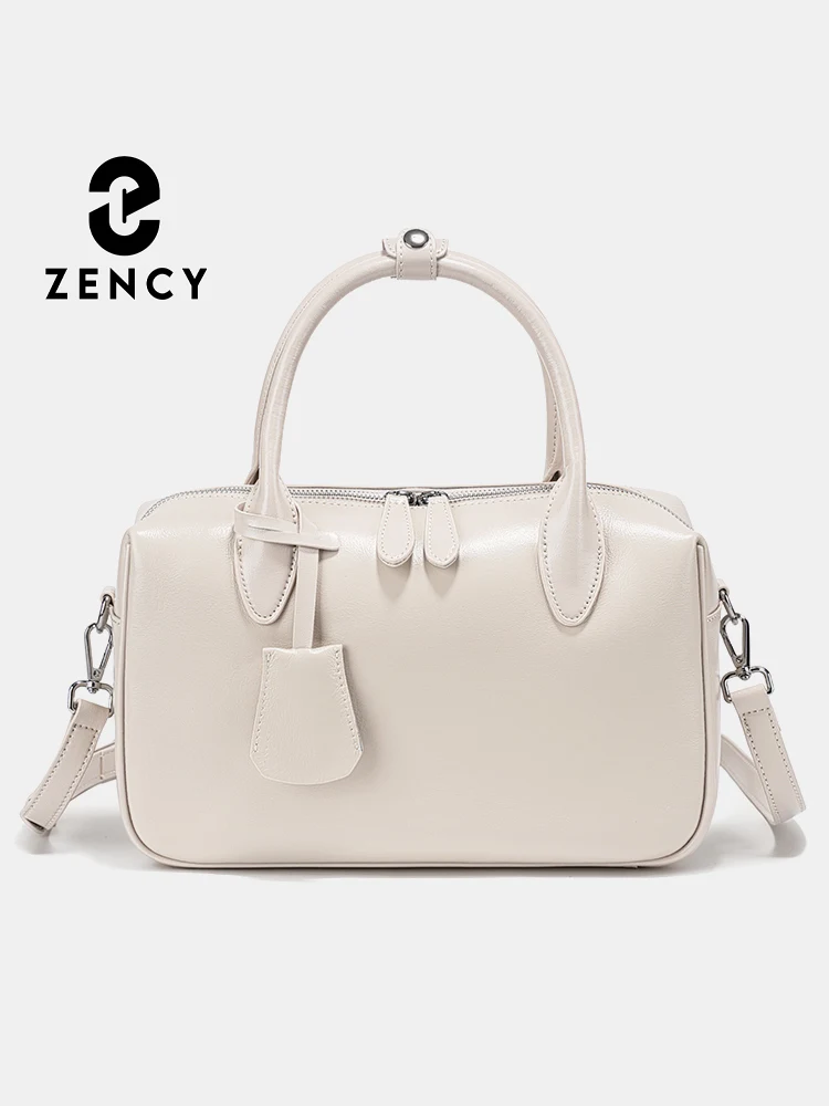 

Zency Genuine Leather Vintage Designer Handbag For Women Large Capacity Shoulder Bag New Boston Bag Oil Wax Top Handle Sac