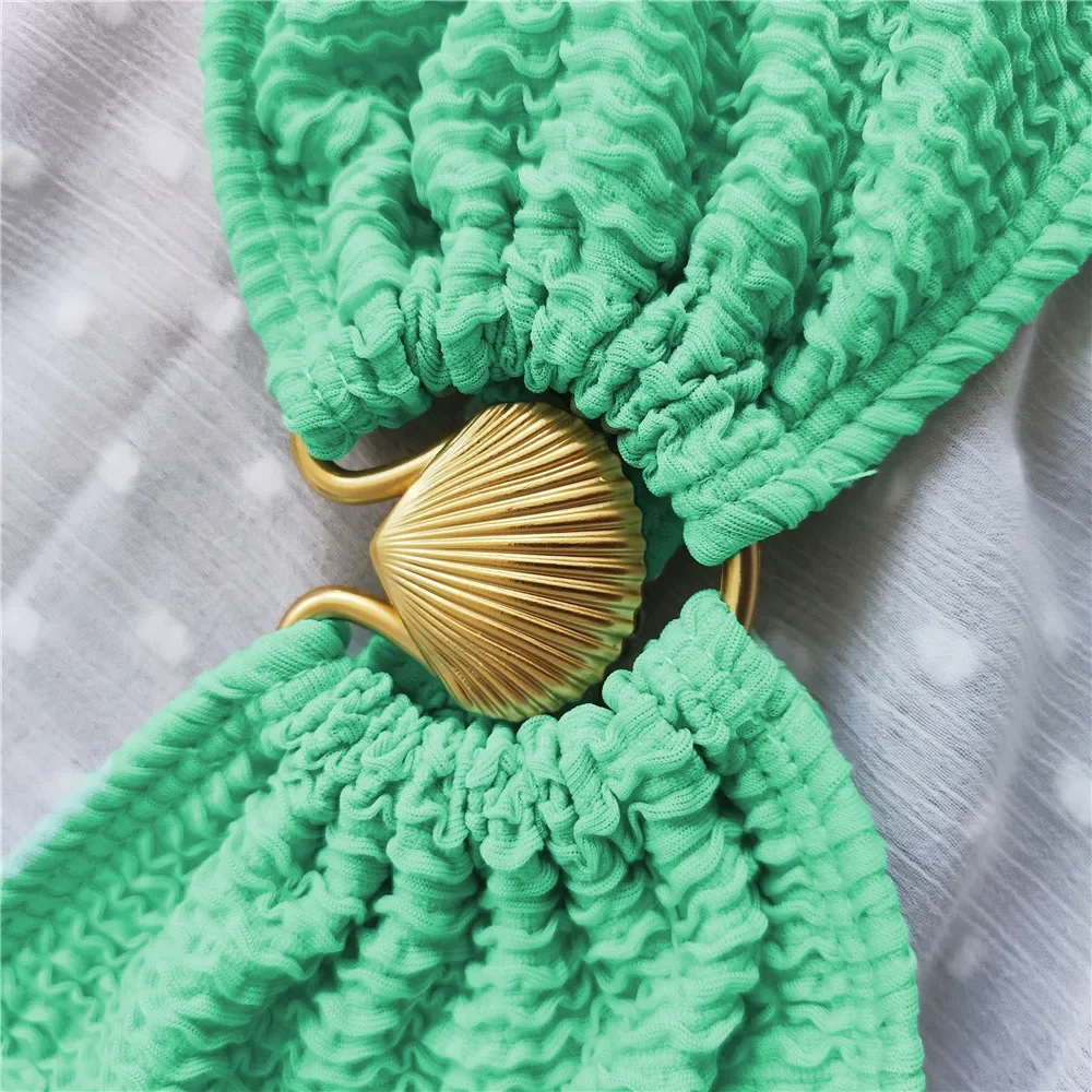 Shell Bandeau ชุดว่ายน้ําบิกินี่ผู้หญิงชุดว่ายน้ําชุดบิกินี่สูง 2022 ชุดว่ายน้ํา Push Up Maillot De Bain Femme Beachwear