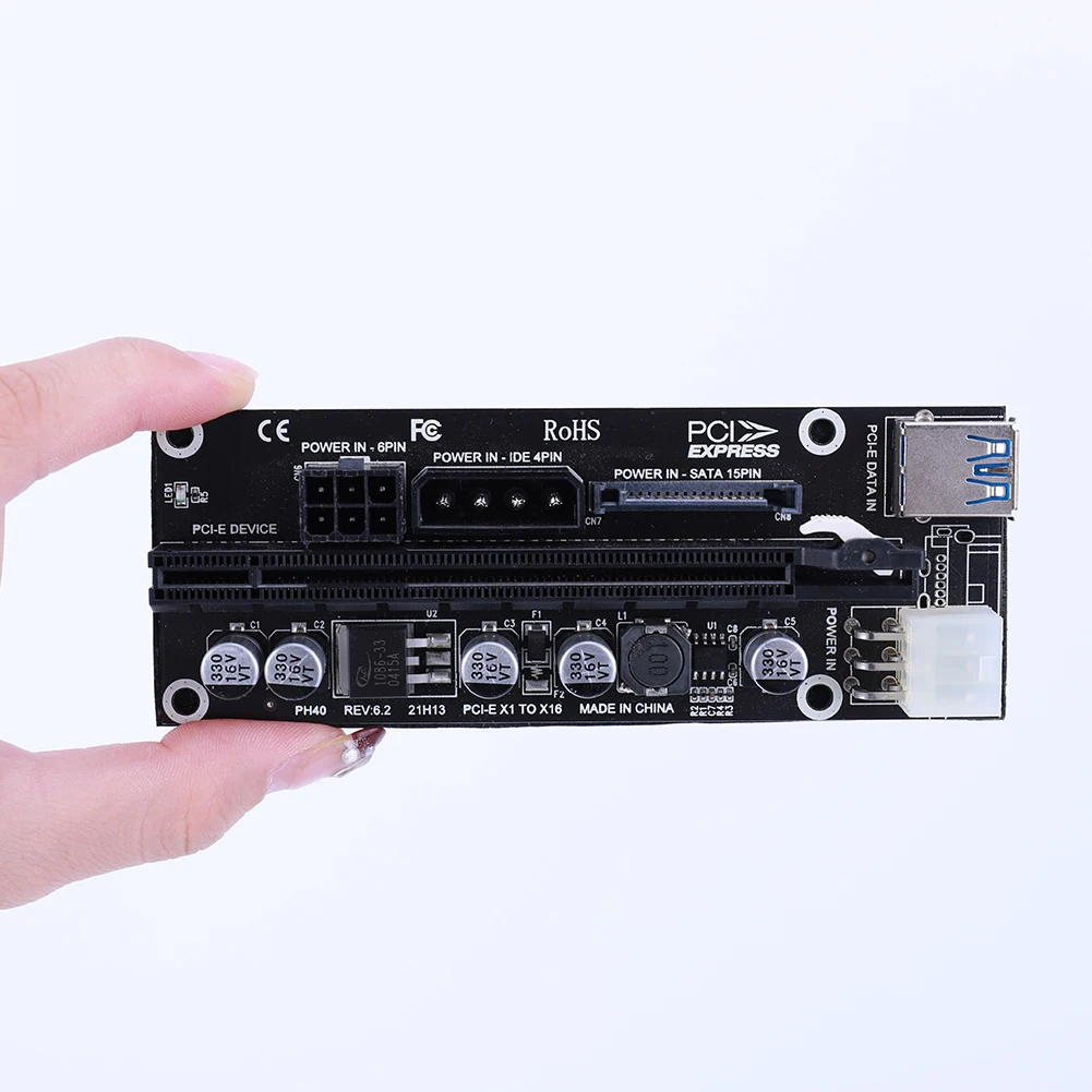 PCI-E Riser Card para Miner Mining, Extensor PCI Express 1x a 16x, Adaptador SATA, Cabo de Alimentação de 6 Pinos, PCI-E, X16