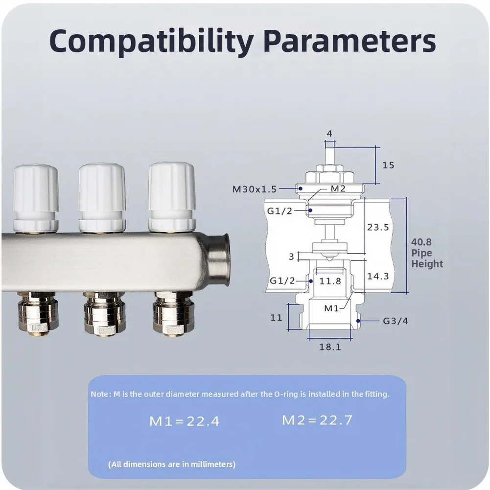 2pcs M30*1.5 Thermostatic Valve Core Temperature Control Manifold Accessories Thermostatic Radiator Valve