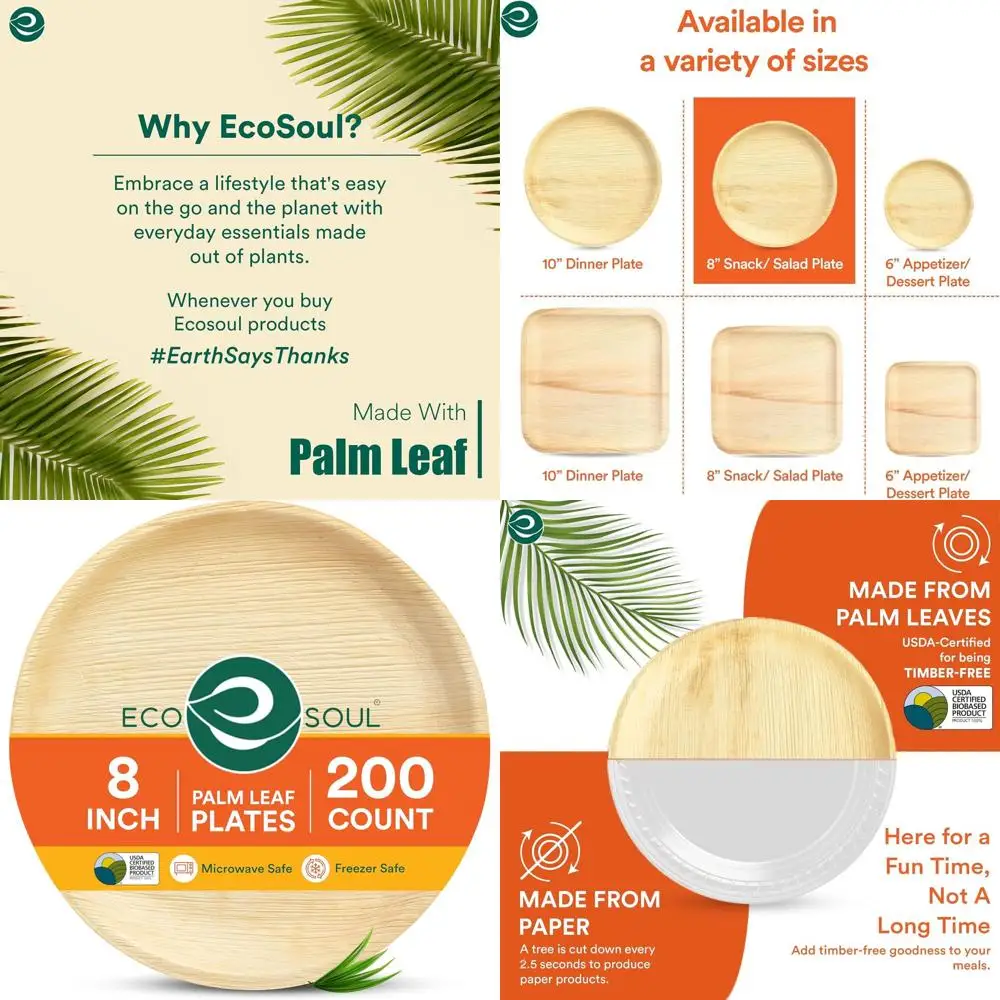 

8 Bamboo Round Plates, 200-Pack: Heavy-Duty Biodegradable Dinnerware for Special Events & Celebrations