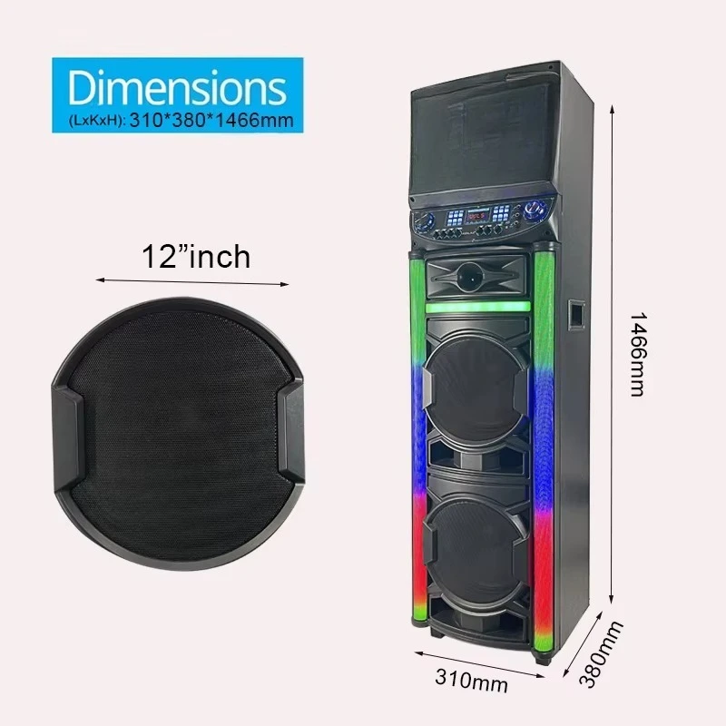 2 * 12 inch screen speaker high power bluetooth party speaker with diode
