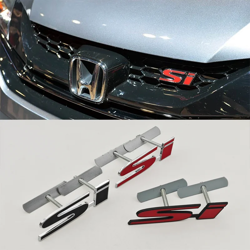 Car Styling 3D Metal Chrome Zinc Alloy Logo SI Front Grille Badge Rear Trunk Emblem Sticker For Honda Civic SI Auto Accessories