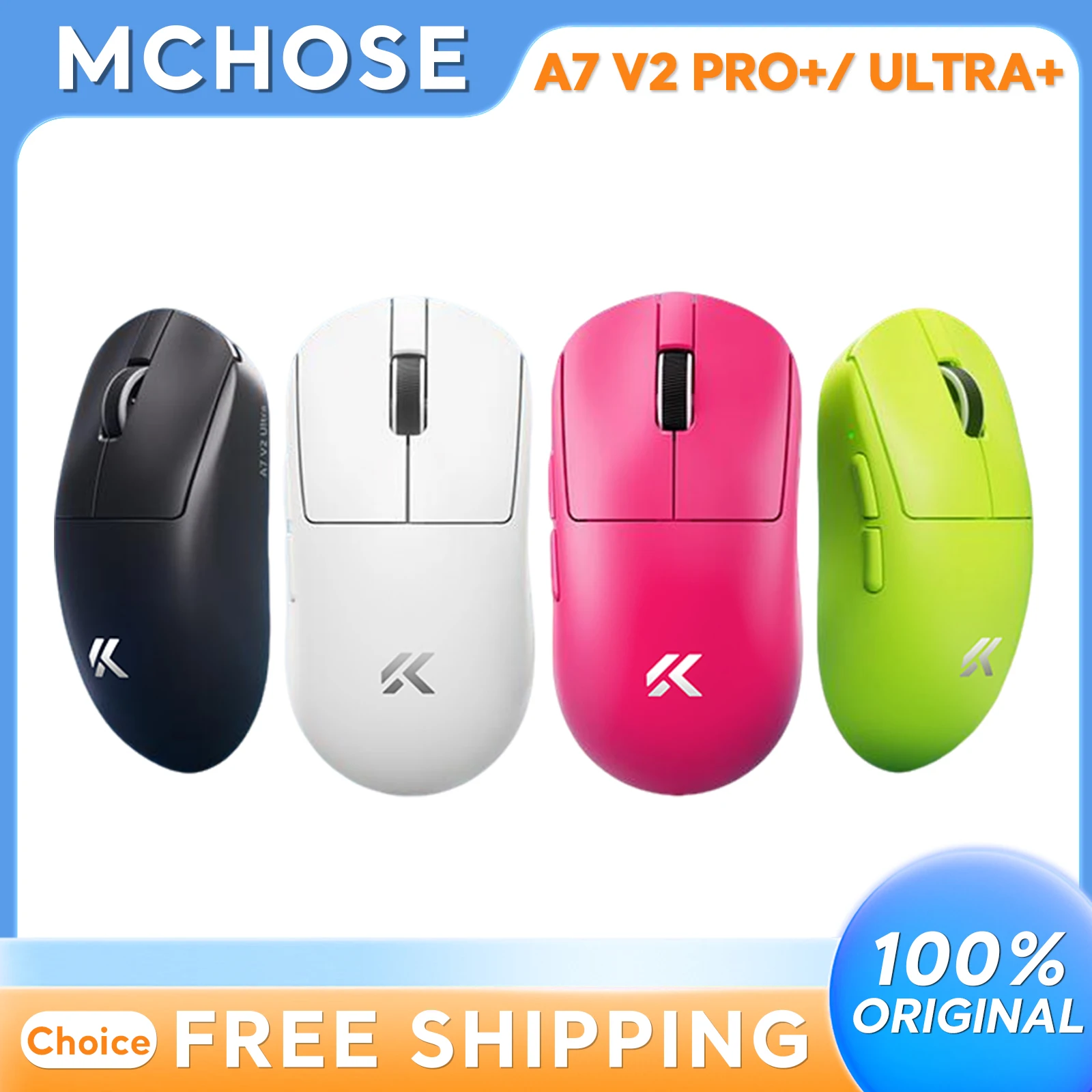 

MCHOSE A7 V2 Pro+/ Ultra+ Lightweight Wireless Mouse Tri-Mode Bluetooth PAW3950 Ergonomic Design E-Sports Gaming PC Accessories