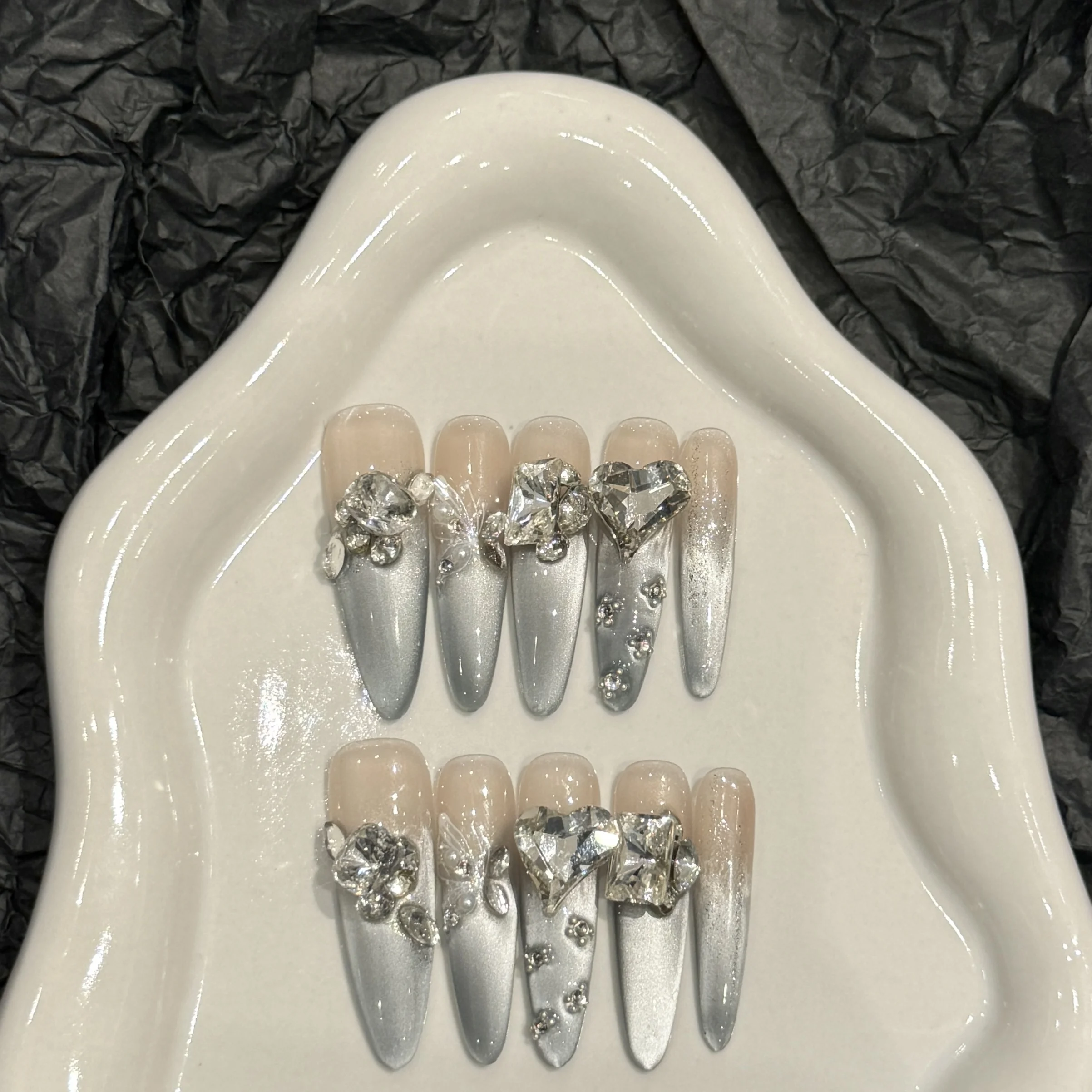 

10PCS Stiletto Handmade Press On Nails,Gray Cat's Eye Advanced Feeling,Suitable For Festivals Parties And Daily Wear.