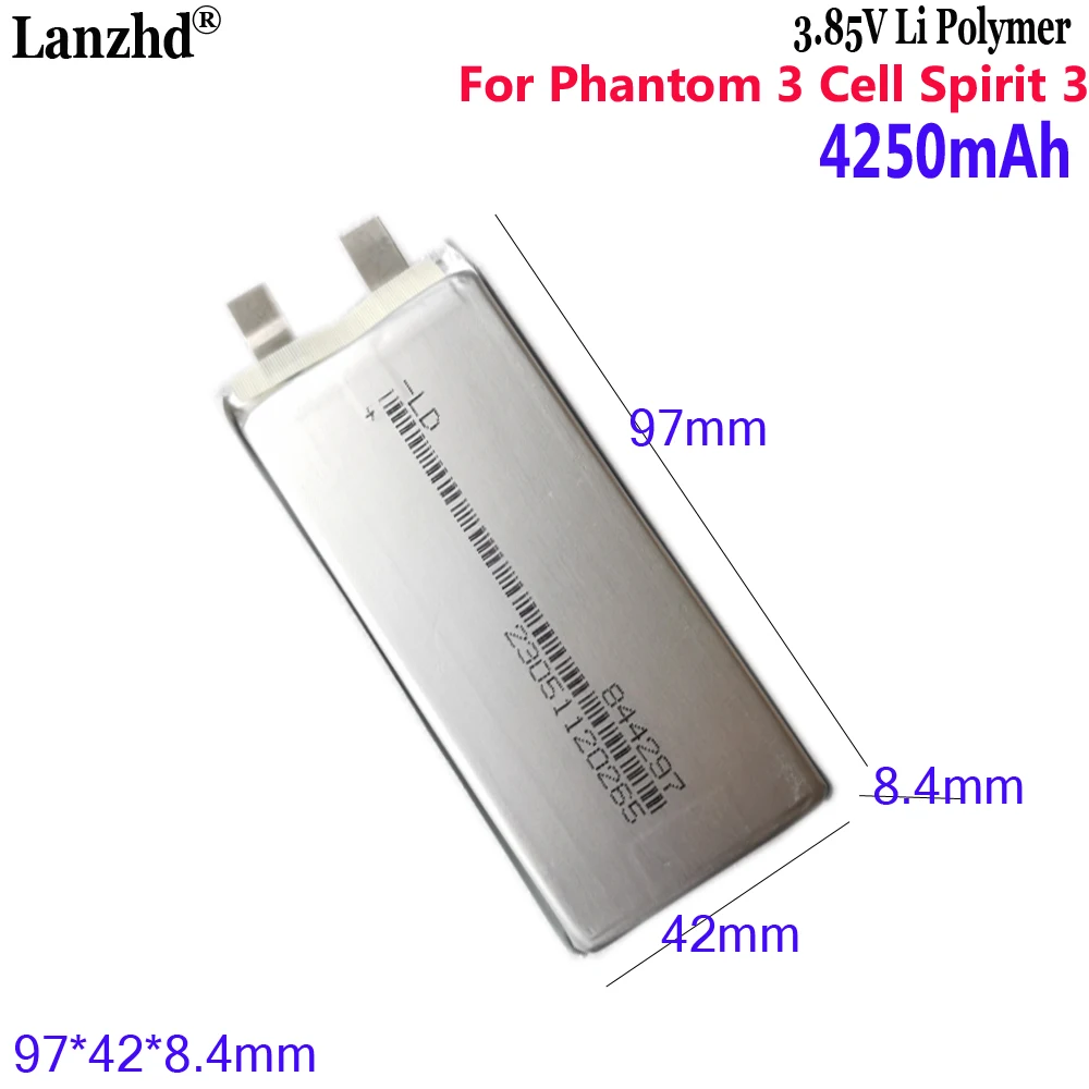 

3.8V Battery Cell for DJI Phantom 3 Drone PH3 3P/3S/3A/3 SE 4K Li-Po 15C Phantom 3 Cell Spirit 3 4250mAh 844297