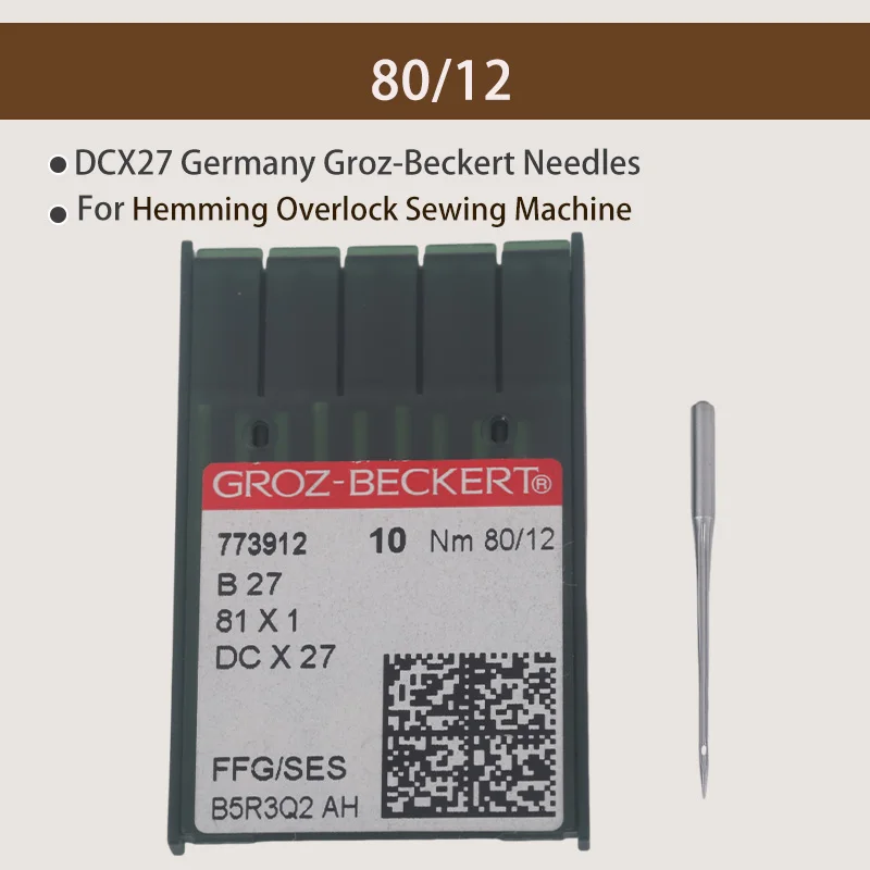 100PCS Germany Groz-Beckert Needles 9 10 11 12 14 16 18 DCX27 DC*27 B27 81*1 FFG/SES Needle for Hemming Overlock Sewing Machine