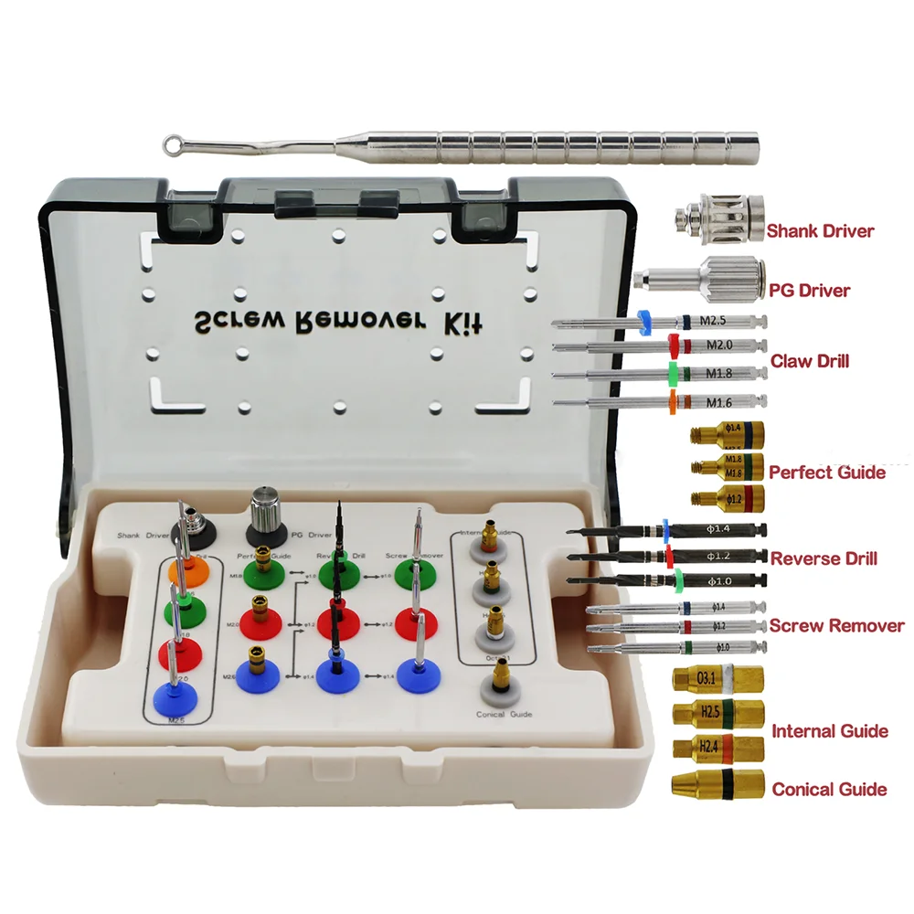 Dental Implant Fixture Fractured Screw Removal Kit Implant Restoration Tools Kit for Remover Dental Implant Broken Screw Removal