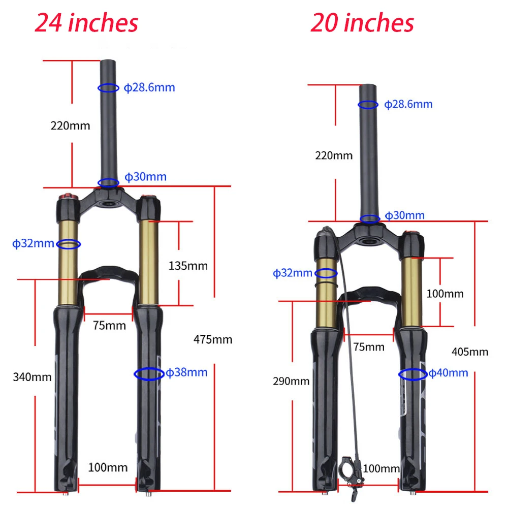 BOLANY Mountain Bike Forks Shock Suspension 20/24 inch fork 135mm travel Air Suspension MTB Fork