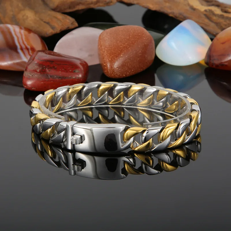 

12mm Punk Gold Silver Color Curb Cuban Chain Bracelet Men Women Hiphop Black Bainbow Stainless Steel Bike Biker Bangle Jewelry