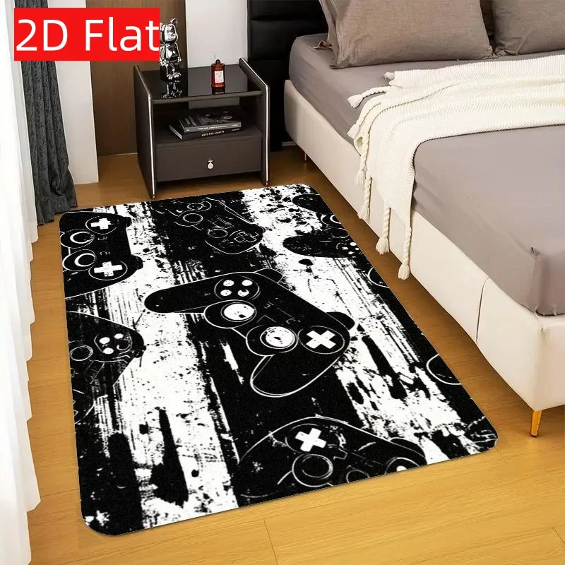 Gamer Controller Mat Rug Black White Video Game Pop Culture Decor Area Carpet For Gamer Living Room Accent Mat Home Goods