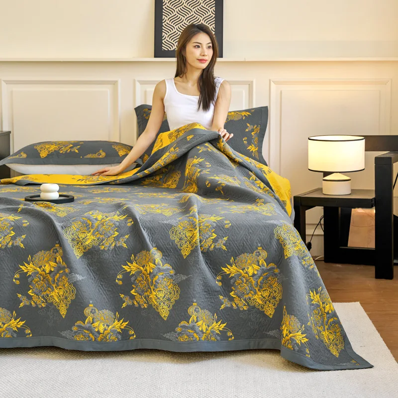 

100% Cotton Muslin Gauze Blanket & Sof Cover, 60S Triple Layer Jacquard Coverlet, Lightweight Summer Bedspread (Multi Colors)