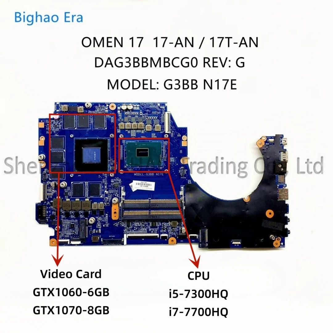 DAG3BBMBCG0 For HP OMEN 17-AN 17T-AN Laptop Motherboard With i5-7300HQ i7-7700HQ CPU GTX1060 6GB-GPU GTX1070-8GB SPS:929515-601