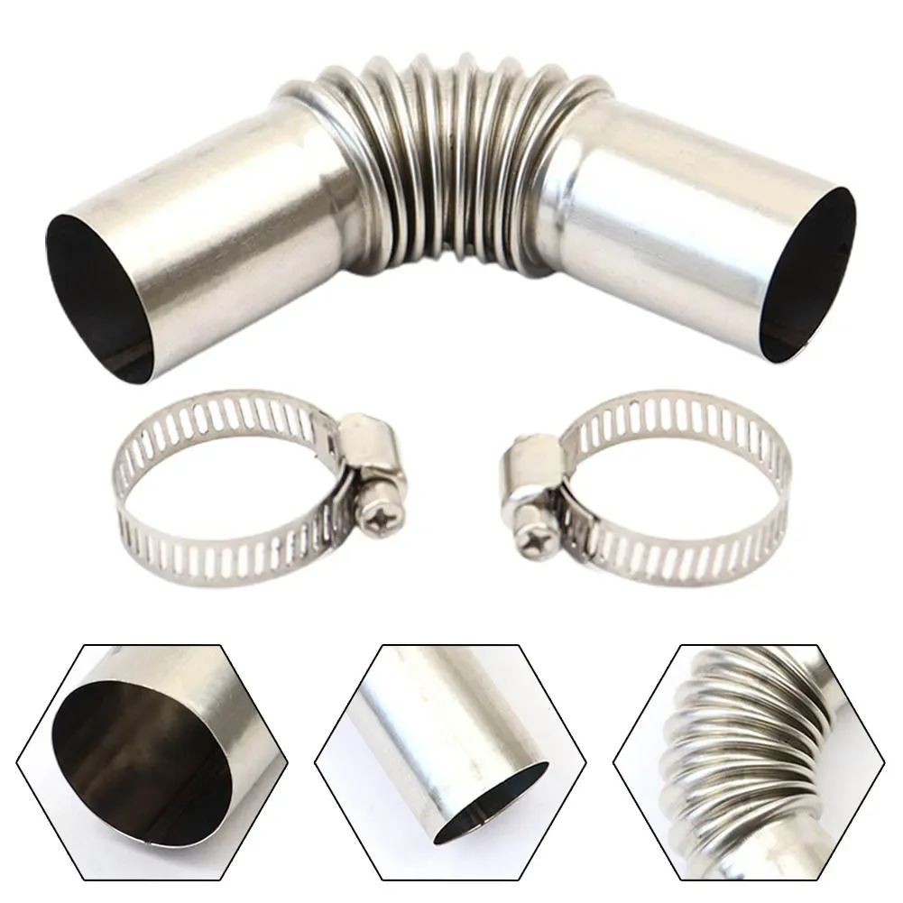 Pipe Connector Harmless to Health 25mm Stainless Steel Exhaust Pipe Auxiliary Heater Connector with 2 Clips Included