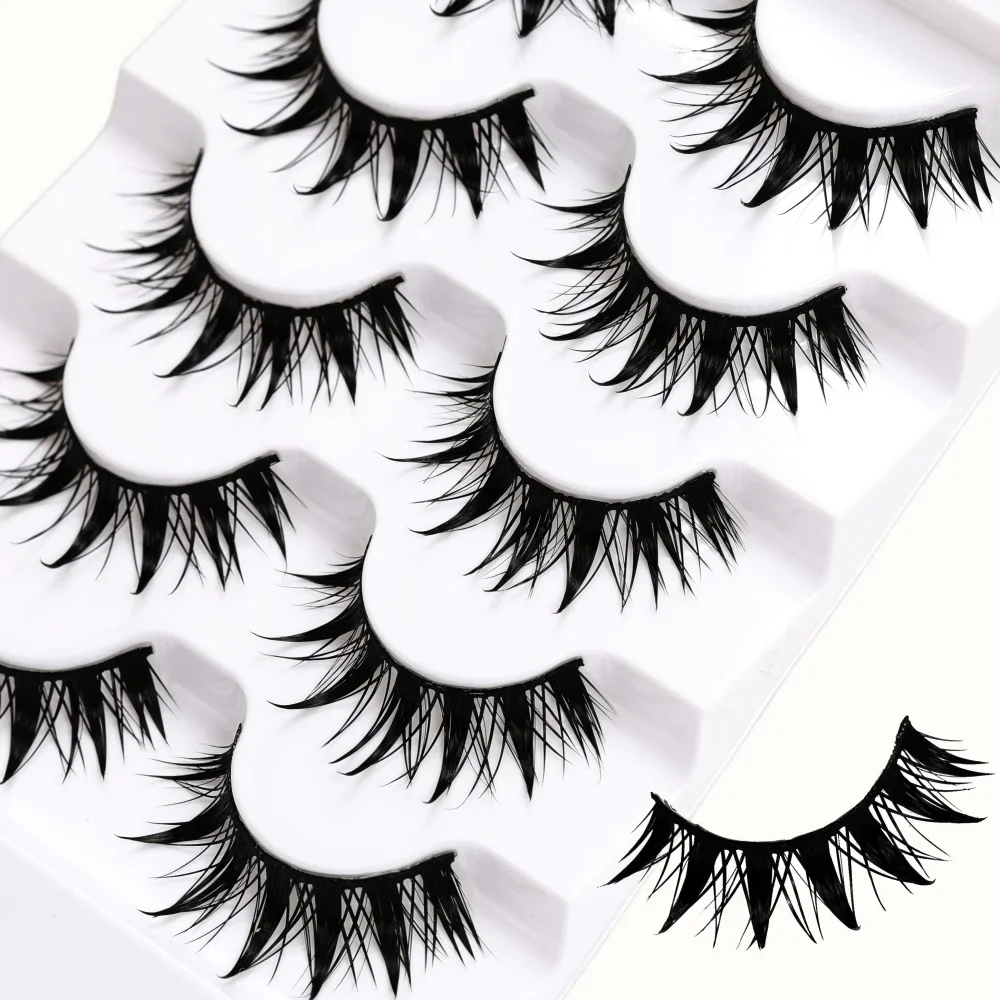 5 Paar Manga-Wimpern im Wet-Style, DIY, schwarzer Baumwollstiel, 12-18 mm, dicke, feuchte Wimpern, Punktgewachsene Puppenaugen-Wimpernverlängerungen – Detail 3
