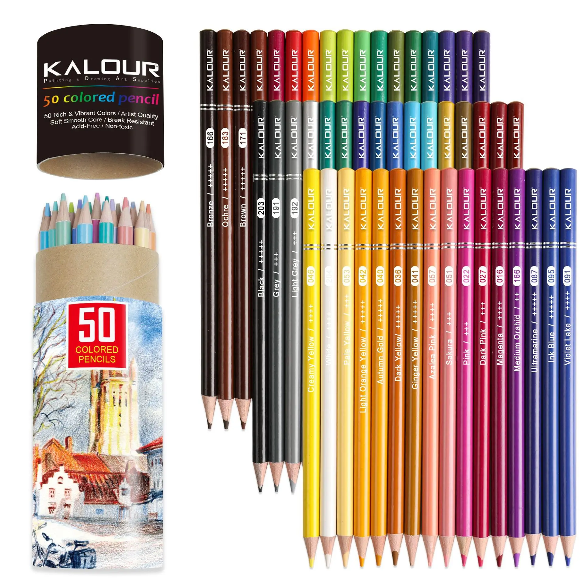 Imagem -03 - Kalour Colores Lápis Grupo Colorido Oleoso Desenho Arte Suprimentos com Apontador Pintura do Estudante Caneta Profissional 123 75 50 Pcs