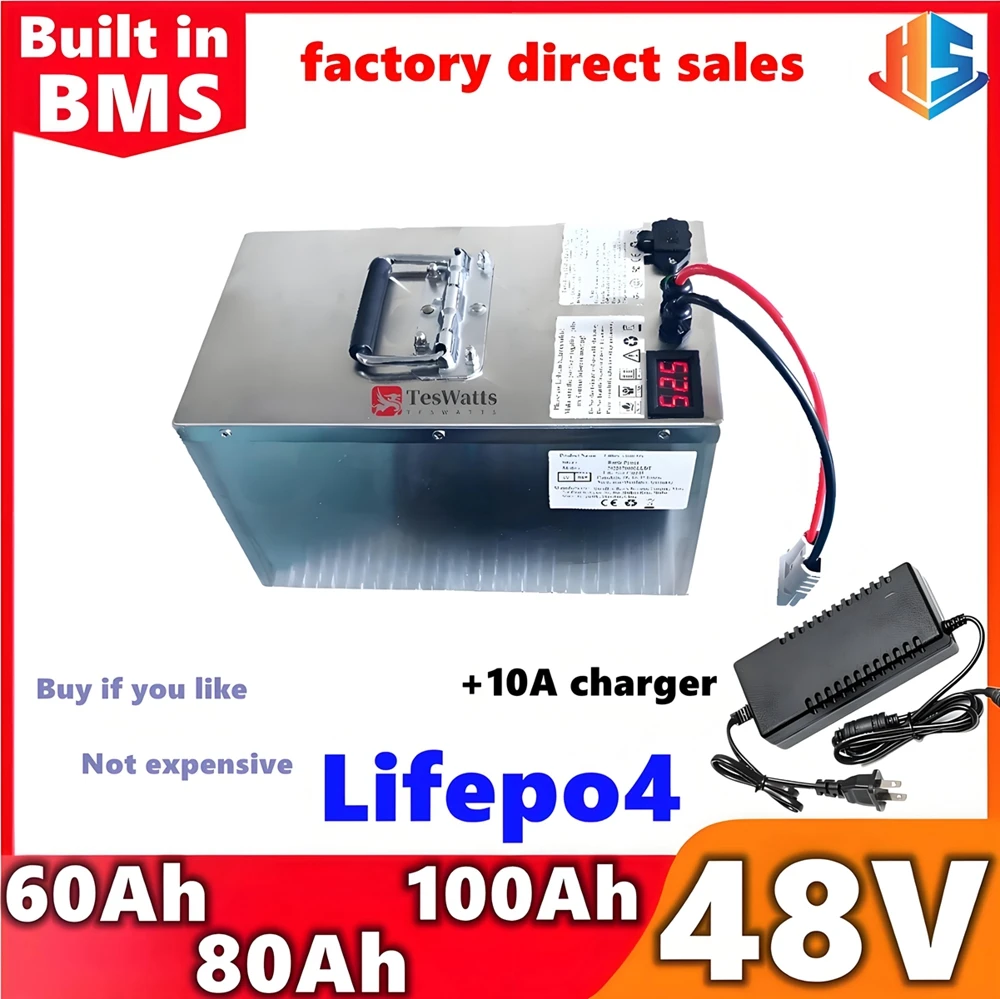 

Rechargeable 48V 60Ah 80Ah 100Ah Lifepo4 battery pack 3.2V 80Ah for 48v Motorcycle Electric Car motor batteries+10A charger